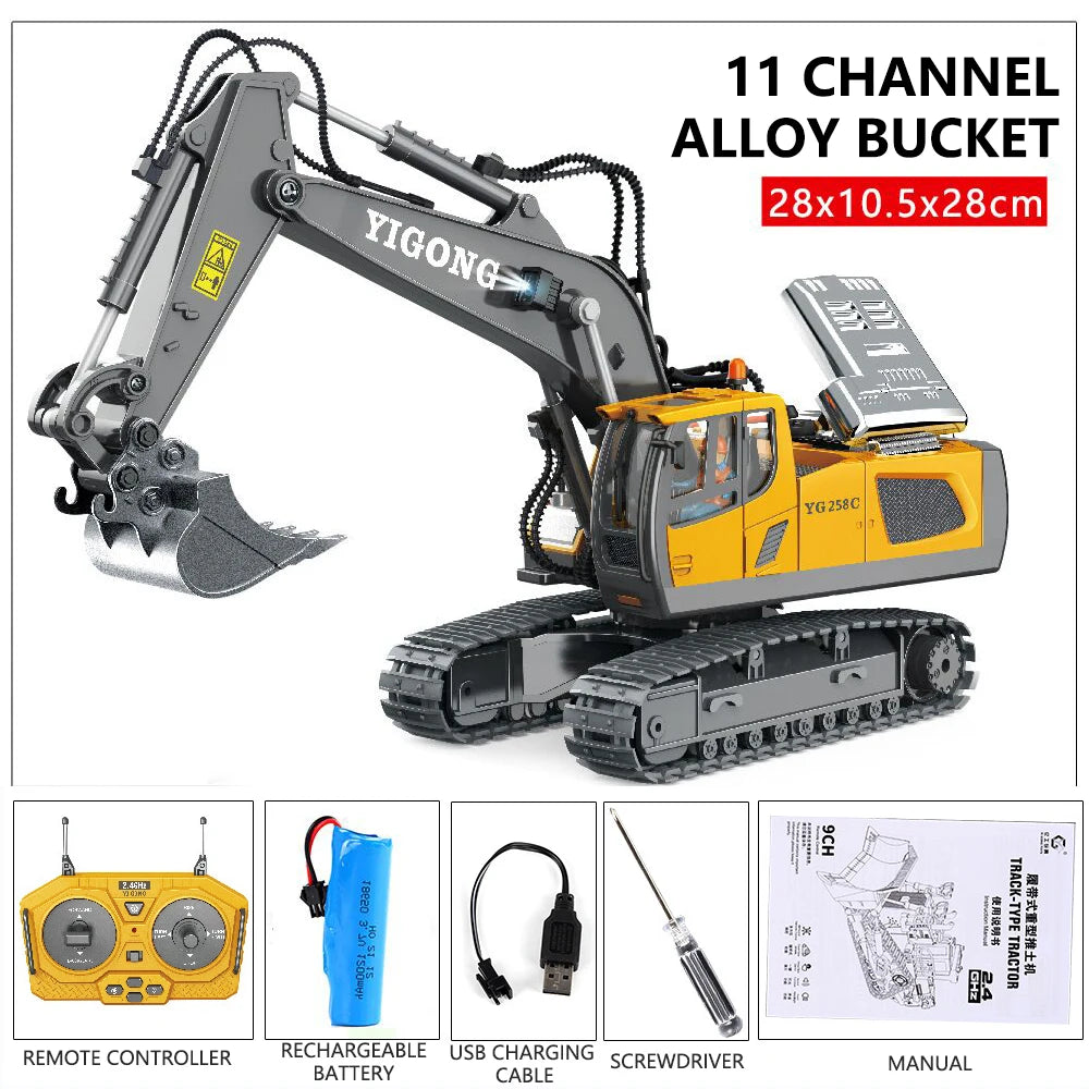 2.4G RC Excavator Dumper Car Remote Control Crawler Bulldozer Toy