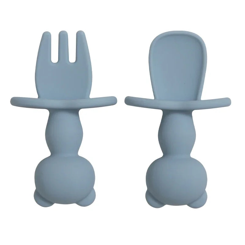 Food Grade Soft Silicone Baby Feeding Set – Cartoon Panda Mini Fork & Spoon for Toddlers – Safe Infant Training Utensils – Baby Accessories