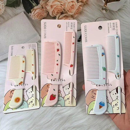 2Pcs/Set Cute Kids Hairdressing Comb - Anti-static Pointed Tail Comb for Girls - Strawberry Fruit Hair Comb