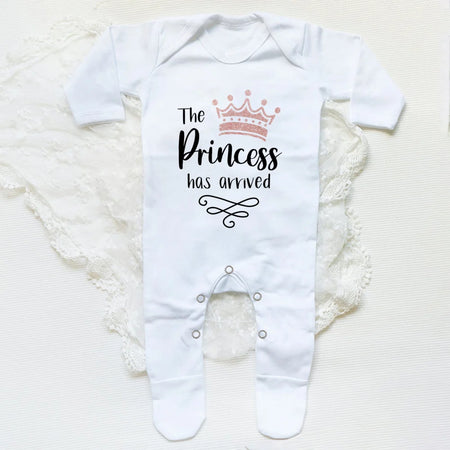 The Princess Has Arrived Print Baby Babygrow Sleepsuit – Newborn Coming Home Vest Bodysuit, Hospital Clothes, Infant Shower Gift
