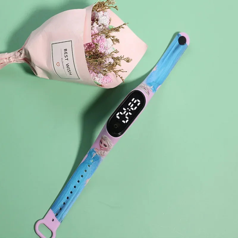 Disney Princess Frozen Elsa Kids Digital Watch Cartoon LED Touch Waterproof Electronic Birthday Gift Toy