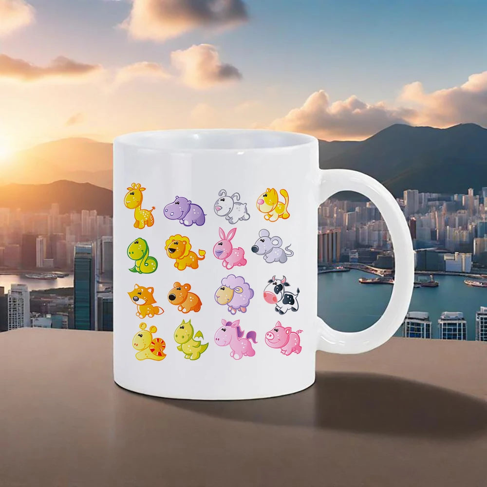 Cute Animal Ceramic Mug 11 oz (320 ml) — Kids Breakfast Cup with Panda, Lion & Koala Designs
