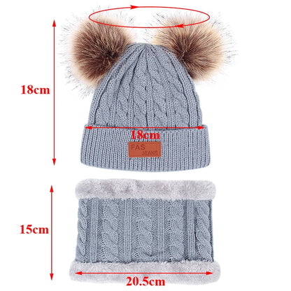 3-Piece Winter Baby Hat, Scarf & Gloves Set – Solid Color Knitted Toddler Bonnet with Cute Pompom, Warm Outdoor Accessories for 1-5 Years