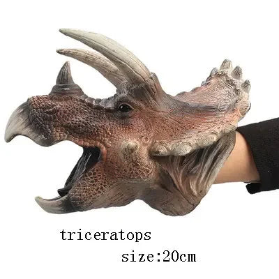 Soft Vinyl Dinosaur Hand Puppet, Rubber Animal Head Toy Glove Gift for Halloween