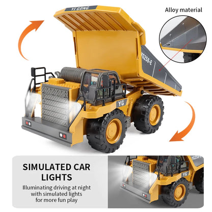 ZWN 2.4G Remote Control Excavator Dump Truck Alloy Construction Vehicle Toy
