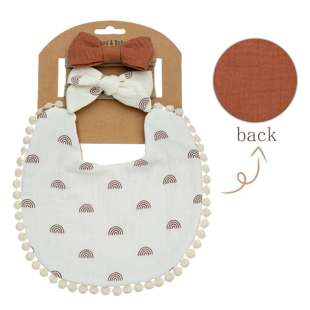 3-Piece Set – Baby Flower Bibs & Headbands, Bow Nylon Hairbands, Double-Side Saliva Towel & Feeding Burp Cloth for Boys & Girls - Kidzy Market