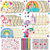 386-Piece DIY Unicorn Wood Craft Kit for Kids - 18 Wooden Unicorns, 354 Rhinestones, 12 Colored Pencils & 2 Stickers