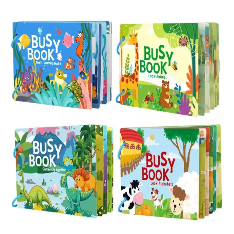 Busy Book for Kids – Animals, Vehicles, Dinosaurs Stickers with Number and Letter Matching Games, Interactive Learning Activity Book