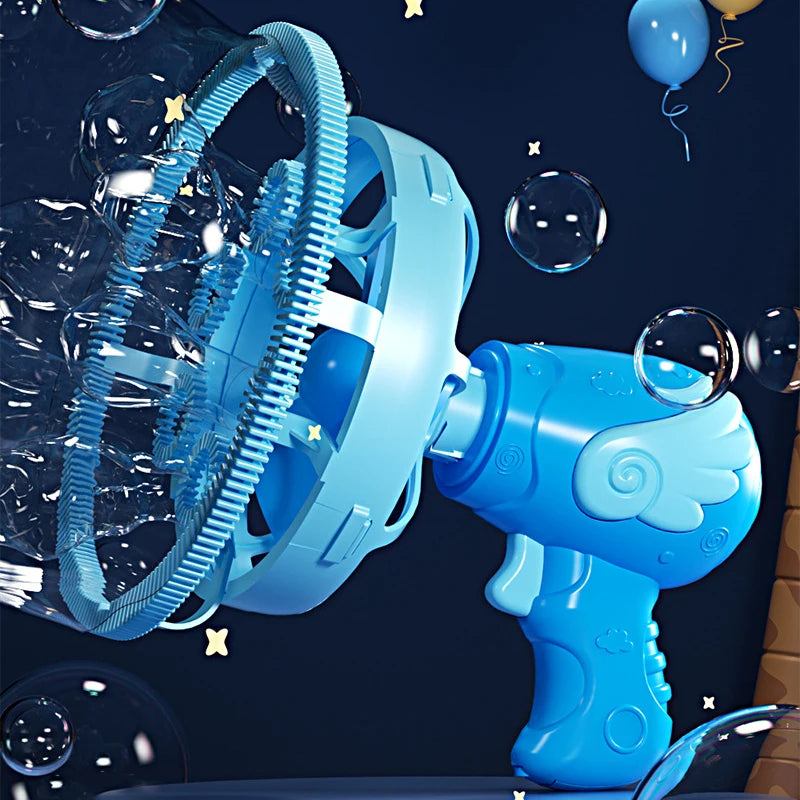 Kids Handheld Bubble Machine – Double-Layer Bubble Fan Bubble Gun with 230 ml Bubble Solution, Outdoor Party Toy Gift