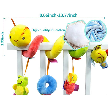 Newborn Soothing Bed Rattle with Teething Toy, Small Animal Bed Bell and Hand Puppet