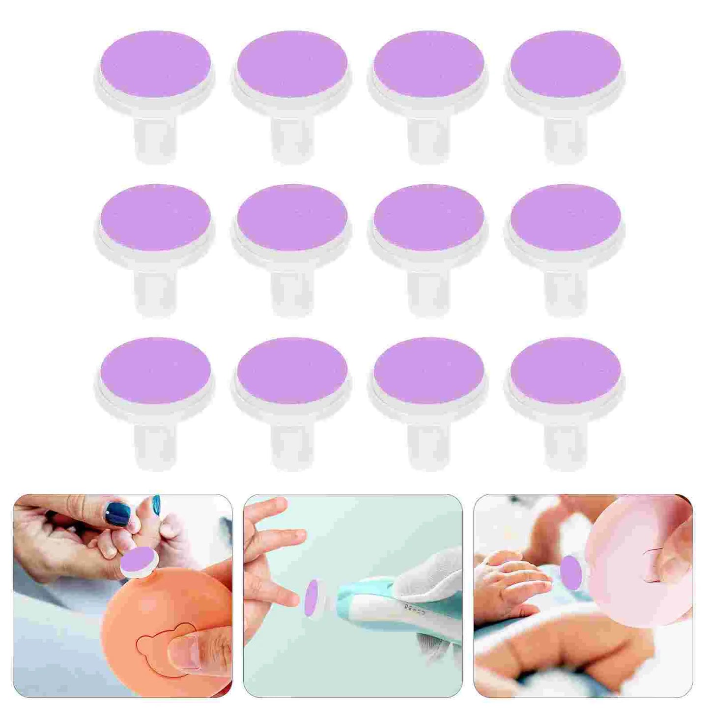12 PCS Spare Grinding Head Accessories for Electric Baby Nail Polisher – File Pad Tools, Sanding Plastic Infant Pads & Scissors