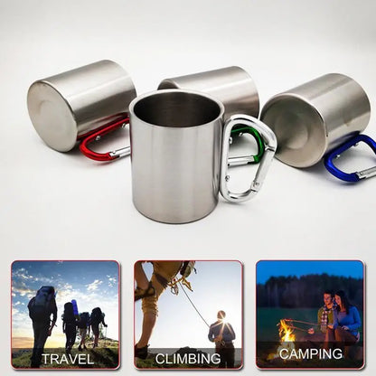 220ml (7.4 fl oz) Stainless Steel Camping Mug with Carabiner Handle, Double‑Wall Portable Travel Cup