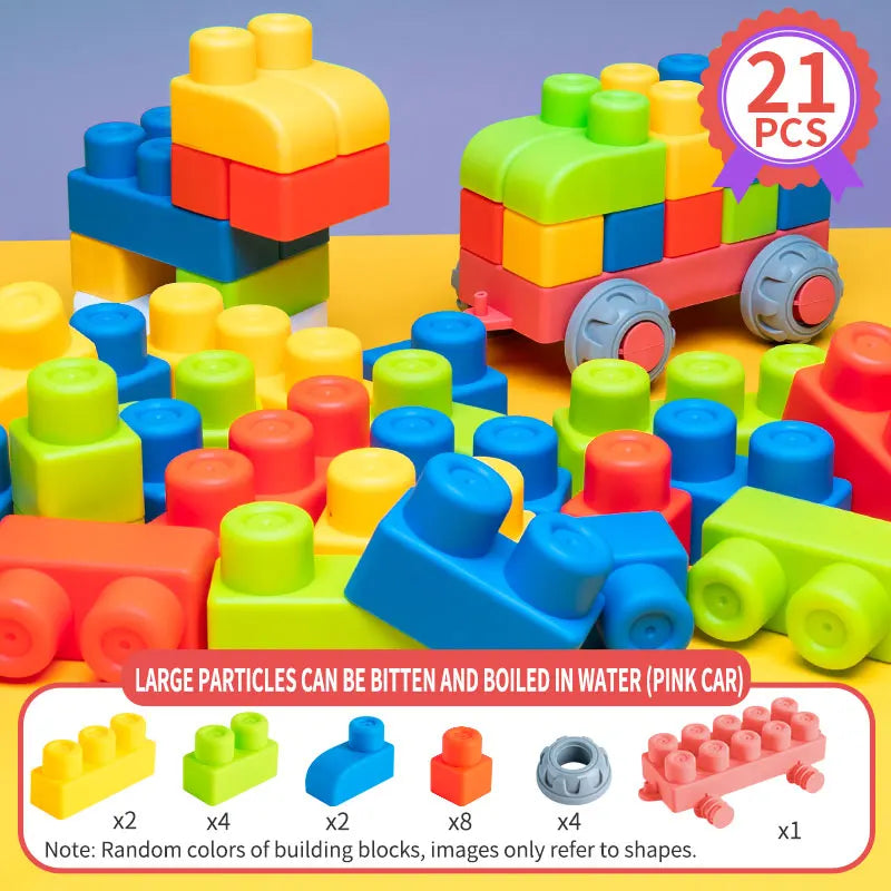 Soft Rubber Large Particle Blocks – Puzzle Assembly Toy for 1-Year-Old Boys and Girls, Brain Development Toy