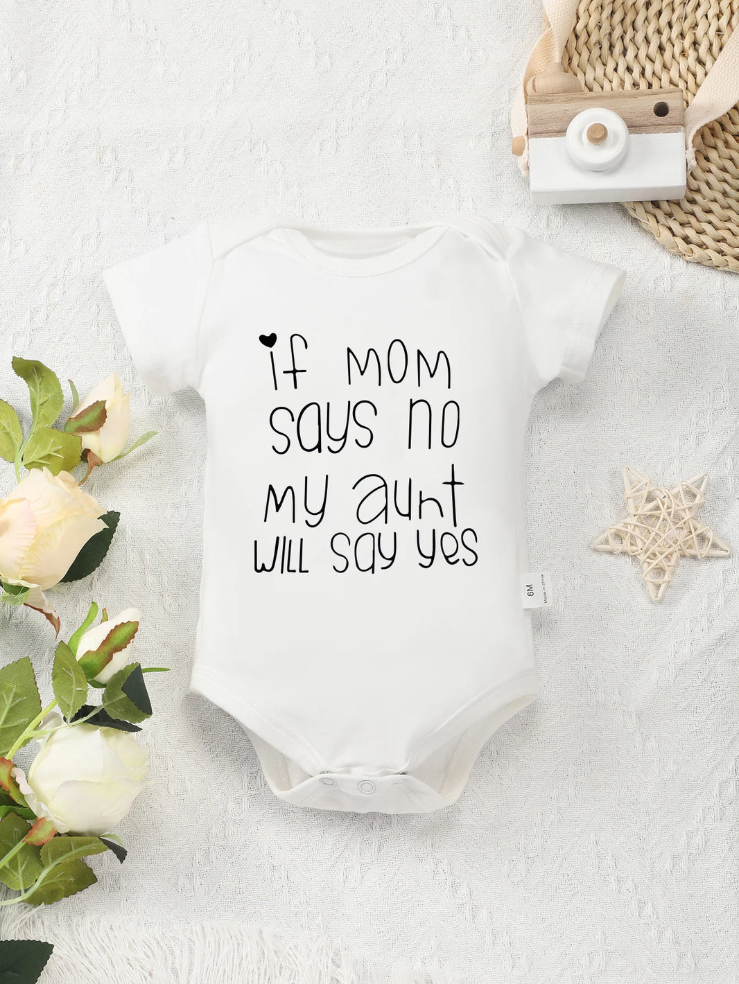 Newborn Toddler Short Sleeve Romper – “If Mom Says No, My Aunt Will Say Yes” Print, Baby Boy Girl Bodysuit, Infant Jumpsuit Fashion