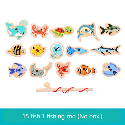 Montessori Wooden Magnetic Fishing Toys – Marine Life Cognition, Early Educational Parent-Child Interactive Game