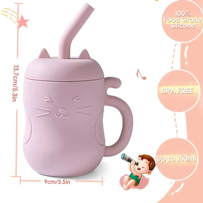 1pc Baby Silicone Straw Cup - BPA-Free, Portable Snack Container, Leakproof Kids Learning Drink Cup & Feeding Cup