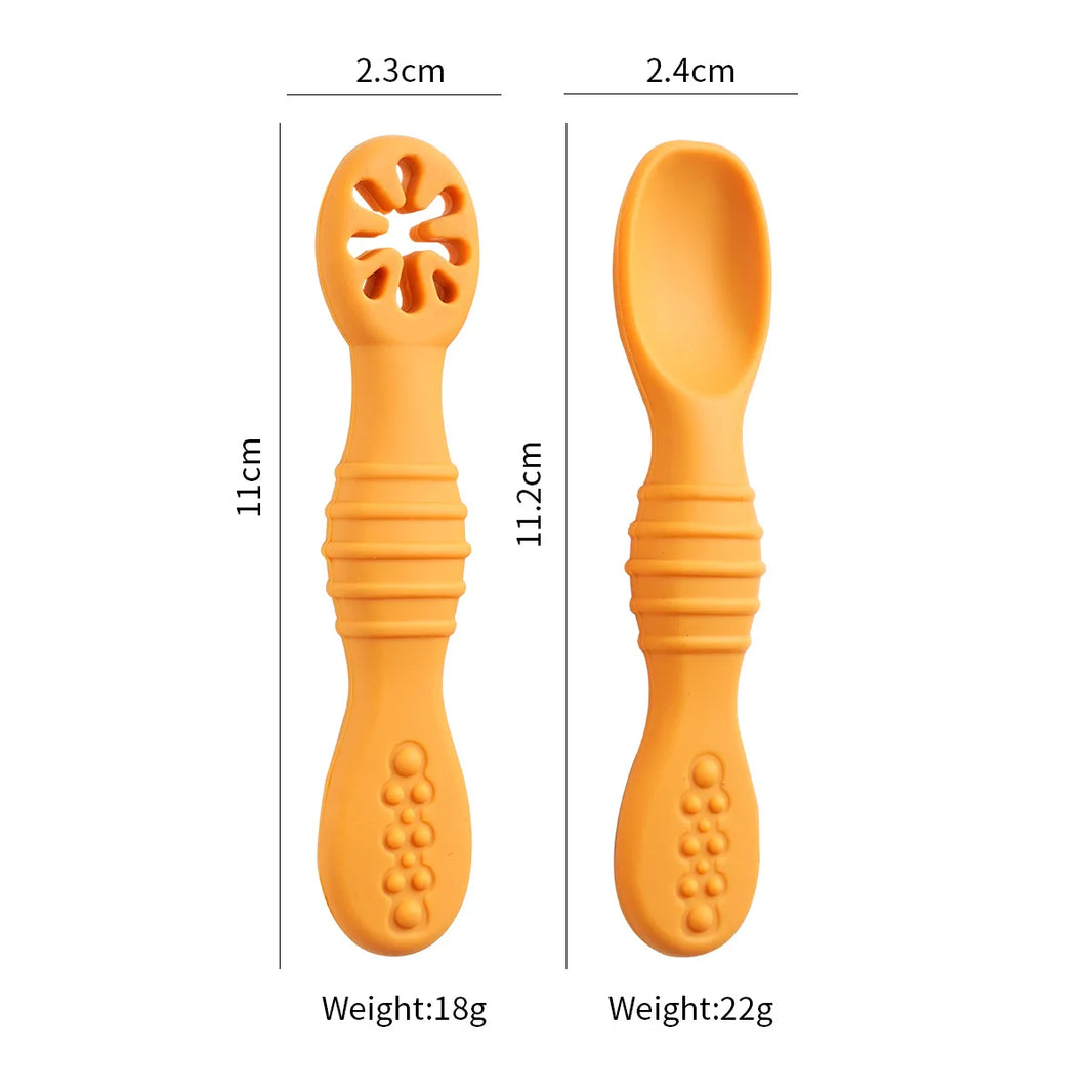 2PCS Silicone Baby Spoons Set – First Stage Utensils for Baby Led Weaning – Chew Training Spoons for Self-Feeding – Soft & Safe Baby Feeding Utensils