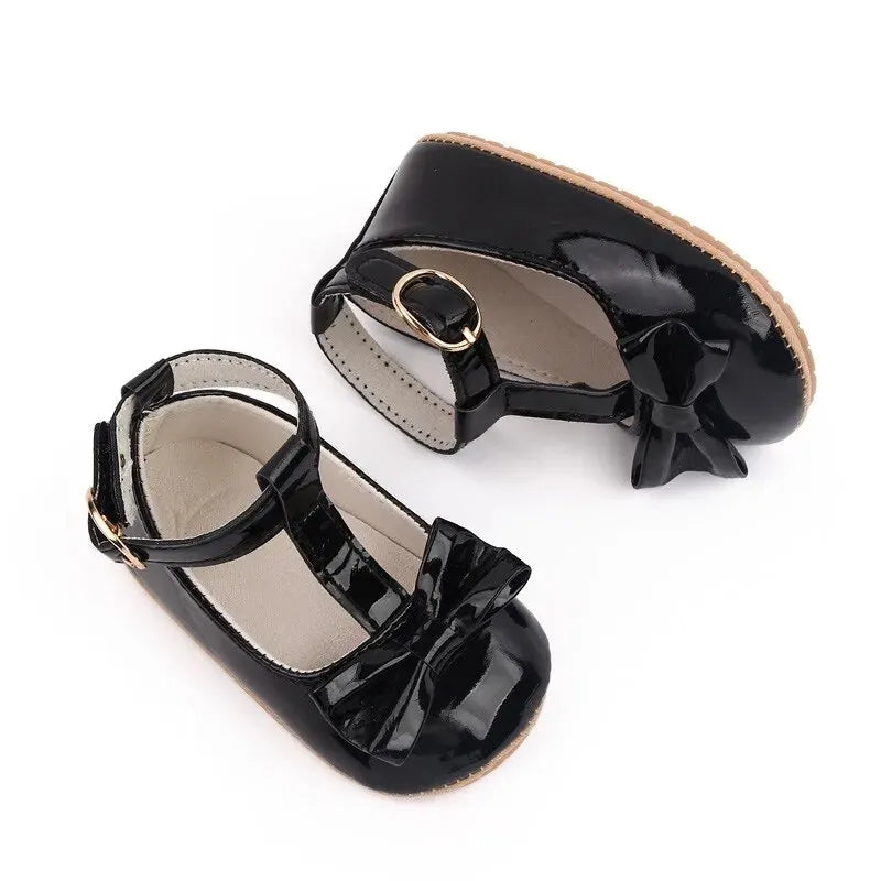 New Baby Girls Shoes – Princess Choreography Bow PU Anti-Slip Soft Rubber Bottom First Walker Crib Shoes