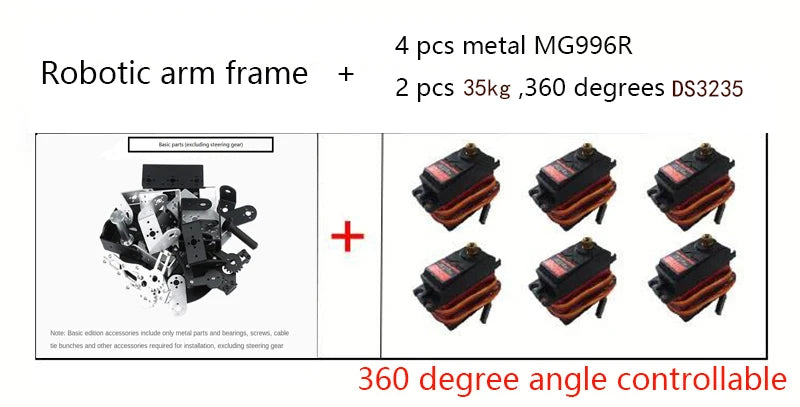 360° 6 DOF Robot Metal Alloy Mechanical Arm Claw Kit MG996R for Arduino, Robotics Educational Kit, PS2 Programmable Toy