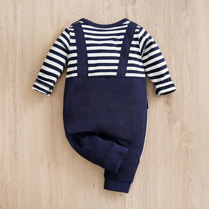 Baby Elephant Striped Jumpsuit – Long Sleeve Cotton Onesie for Newborns & Toddlers (Unisex, 0-18 Months)