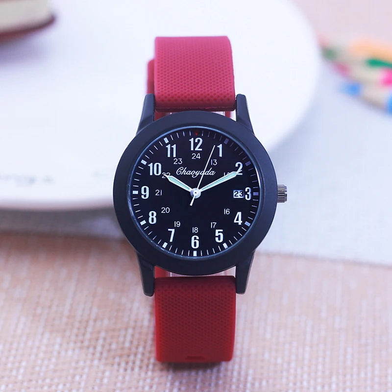 Fashion Boys and Girls Multifunction Date 24-Hour Waterproof Watch with Soft Silicone Strap High-Quality Student Gift