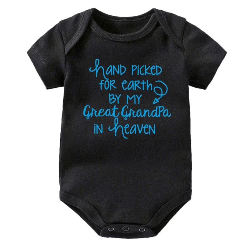 Baby Bodysuit - Hand Picked for Earth by My Great Grandpa in Heaven Printed Newborn Romper - Cotton Body Baby Girl & Boy Clothes