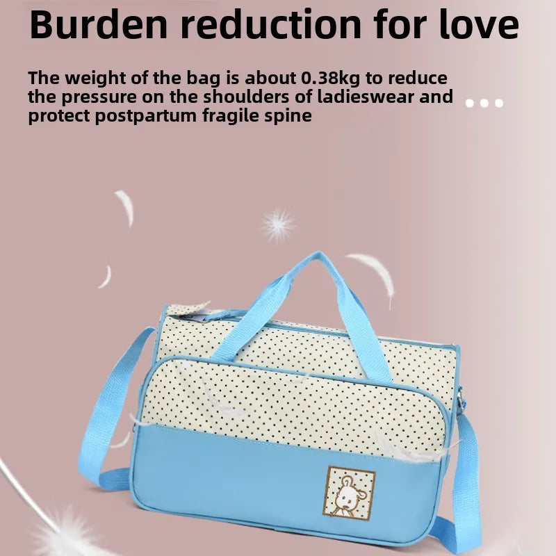 5-Piece Stylish Portable Mommy & Baby Bag – Large Capacity Diaper Bag with Built-in Changing Pad & Independent Bottle Compartment - Kidzy Market