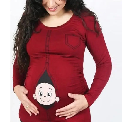 L-4XL Maternity T-Shirts | Funny Cute Baby Peeking Out | Maternity Shirts & Tops for Pregnant Women