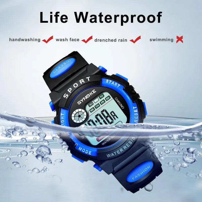 Electronic Children’s Sport Watch Colorful LED Digital Clock 3ATM Waterproof Alarm Wristwatch for Boys and Girls