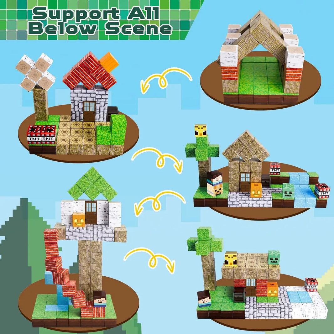 192PCS Magnetic Building Blocks – Mine World STEM Set