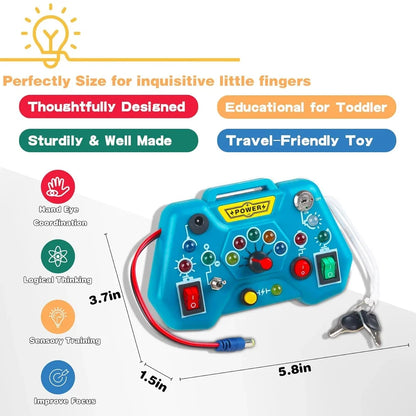Busy Board with LED Lights and Switch – Sensory Montessori Toy, Portable Electric Puzzle for Early Education, Gift for Toddlers and Kids