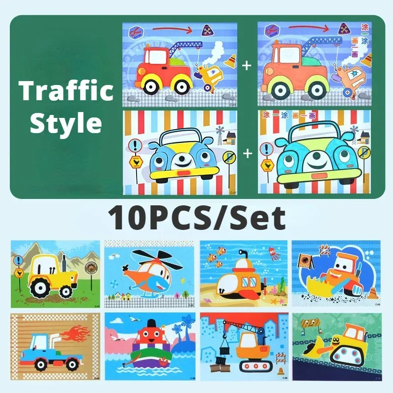 10Pcs 3D EVA Foam Sticker Puzzle Cartoon Animal Craft Toys for Kids – DIY Educational Drawing Game