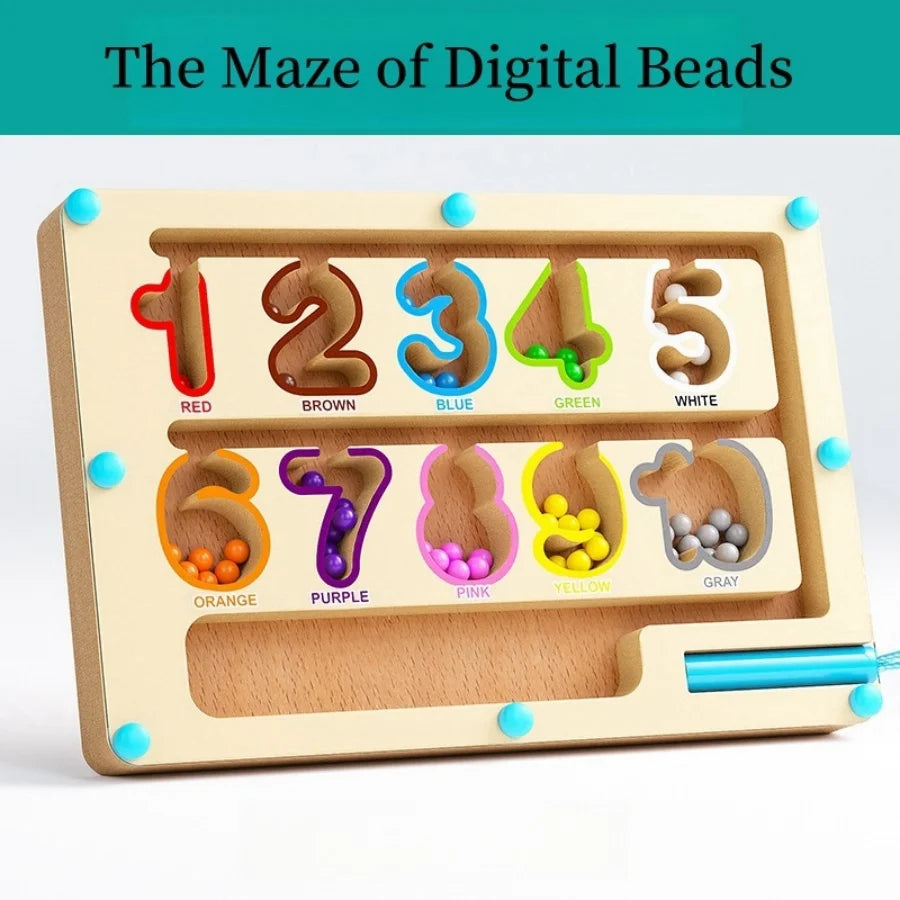 Montessori Magnetic Color and Number Sorting Maze – Wooden Puzzle Activity Board for Fine Motor Skills, Educational Toy for Toddlers Boys and Girls