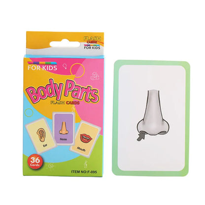 36Pcs Kids Cognition Cards - Shape, Animal, Color Teaching Baby English Learning Word Cards, Educational Montessori Gift