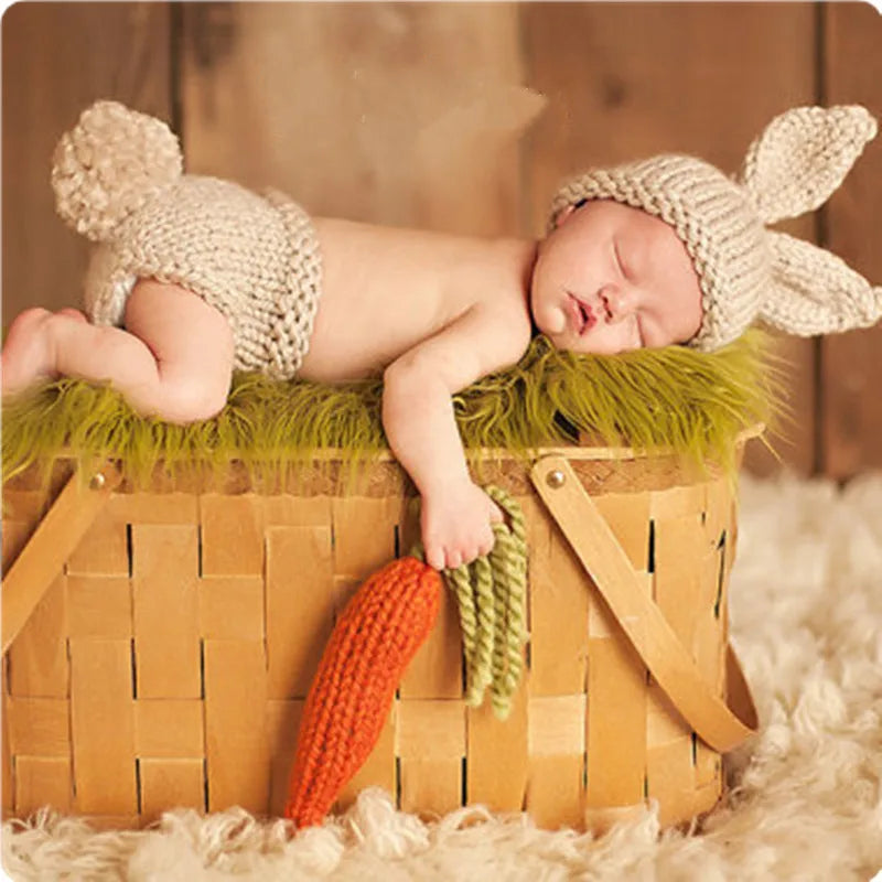 Newborn Photography Props – Baby Boy & Girl Knitting Radish Costume with Pant & Hat, Romper Photo Outfit for Photoshoots