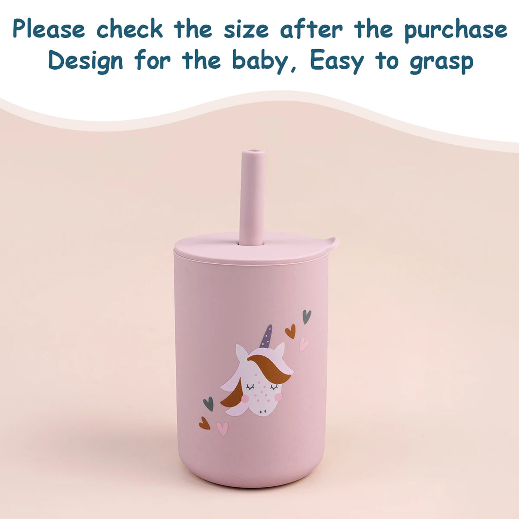 TYRY.HU 1Pc Baby Feeding Straw Cup, Cartoon Learning Feeding Cup, Food Grade Silicone Toddler Water Bottle, BPA Free Tableware