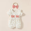 Baby Girl Summer Jumpsuit – Short Sleeve Heart Print Romper with Bow & Headband (Newborn-9M, 2024 Streetwear)