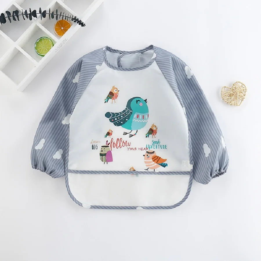 Waterproof Baby Eating Smock – Long-Sleeve Bib & Art Apron with Cute Animal Design - Kidzy Market