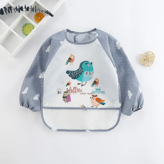 Waterproof Baby Eating Smock – Long-Sleeve Bib & Art Apron with Cute Animal Design - Kidzy Market