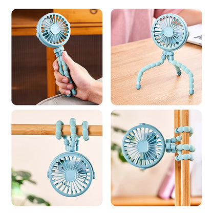 Portable Cart Stroller Fan Clip-On for Baby 600mAh USB Rechargeable Handheld Electric Fan with 3 Speeds for Home and Outdoor Use