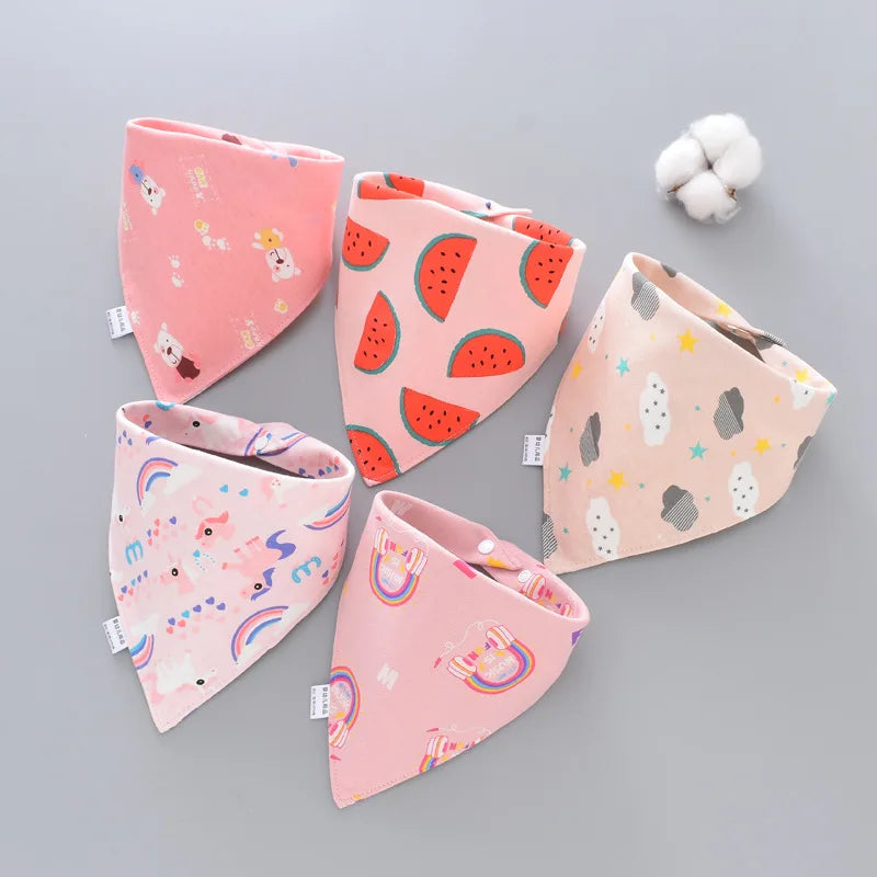 5-Piece Set – Baby Saliva Towel & Triangle Scarf Bandana Bibs – Pure Cotton Waterproof Absorbent Cloth for Newborn Boys & Girls - Kidzy Market