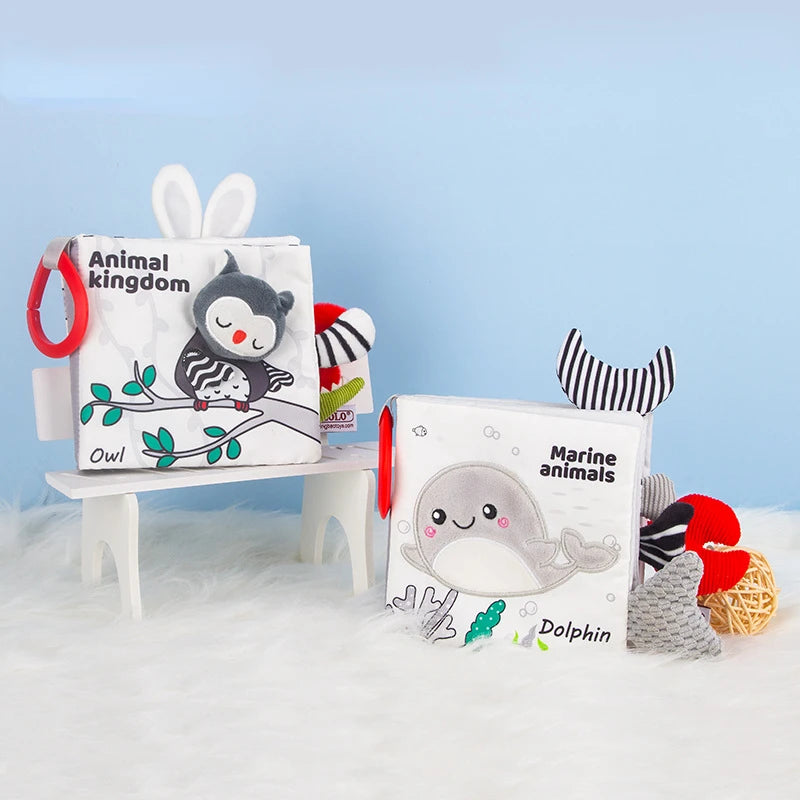 Infant Baby Cloth Book – Black and White Tail Book for Tactile Stimulation, Tear-Resistant for Ages 0–36 Months