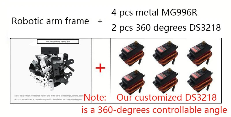 6 DOF Robot Manipulator, MG996 Metal Alloy Mechanical Arm with Clamp Claw Kit for Arduino, UNO/ESP32 Programmable DIY Robot Kit