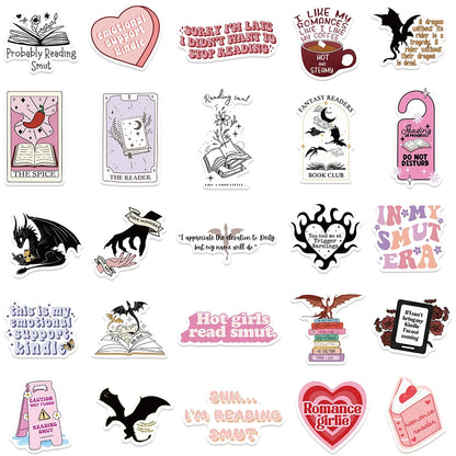 10/30/52pcs Cute Bookish Reading Stickers – Waterproof Graffiti Decals for Notebooks, Guitars, and Luggage