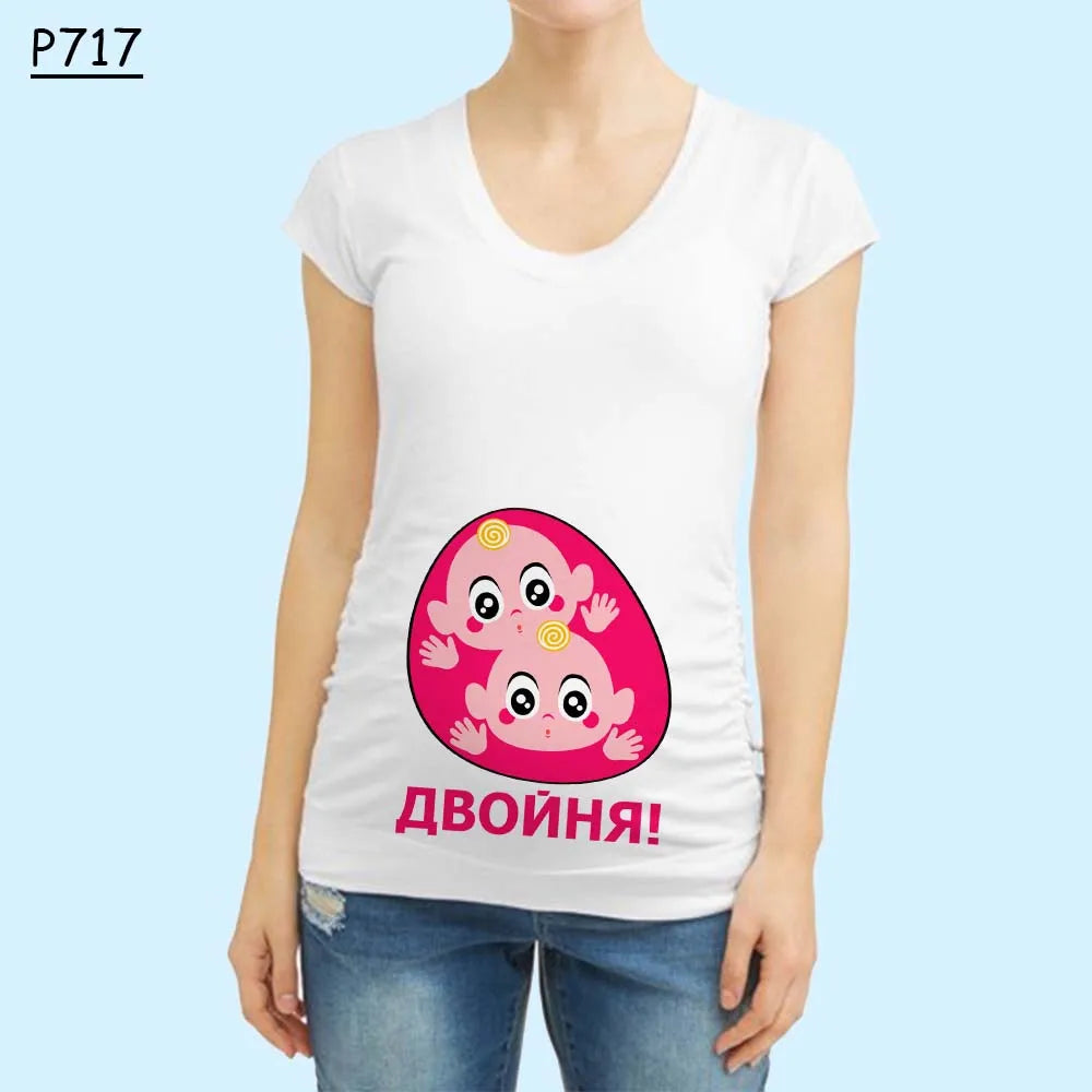 Cute Pregnant Women Maternity Clothes Baby Print Funny T-shirt - Summer Maternity Top, Pregnancy Announcement New Baby Tee