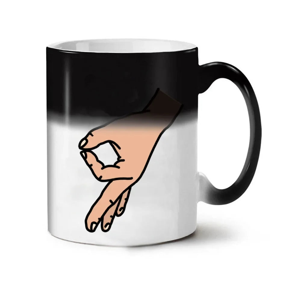Color-Changing Ceramic Coffee Mug – Heat-Sensitive "OK" Kawaii Cup, 11.8 oz (350 ml) – Fun Friends Gift