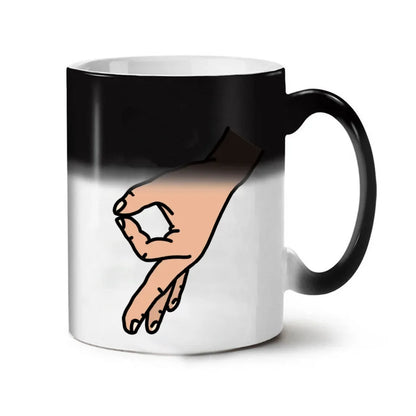Color-Changing Ceramic Coffee Mug – Heat-Sensitive "OK" Kawaii Cup, 11.8 oz (350 ml) – Fun Friends Gift