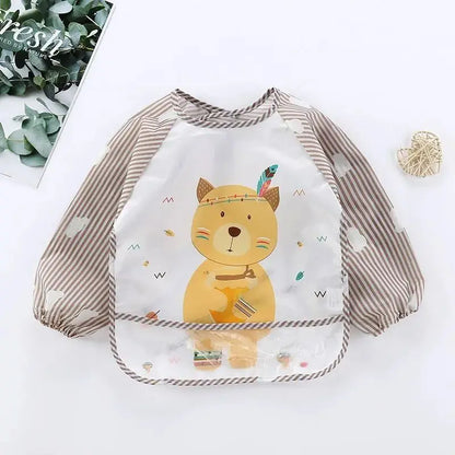 1-Piece Waterproof Baby Eating Smock – Toddler Cartoon Long Sleeve Art Apron, Animal Smock & Soft Feeding Bib for Infants - Kidzy Market