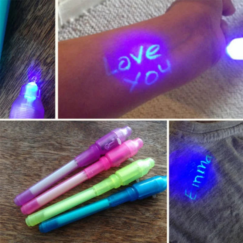 4PCS Luminous UV Light Pens – 2 in 1 Magic Purple Invisible Ink Drawing Pens for Kids Educational Toys