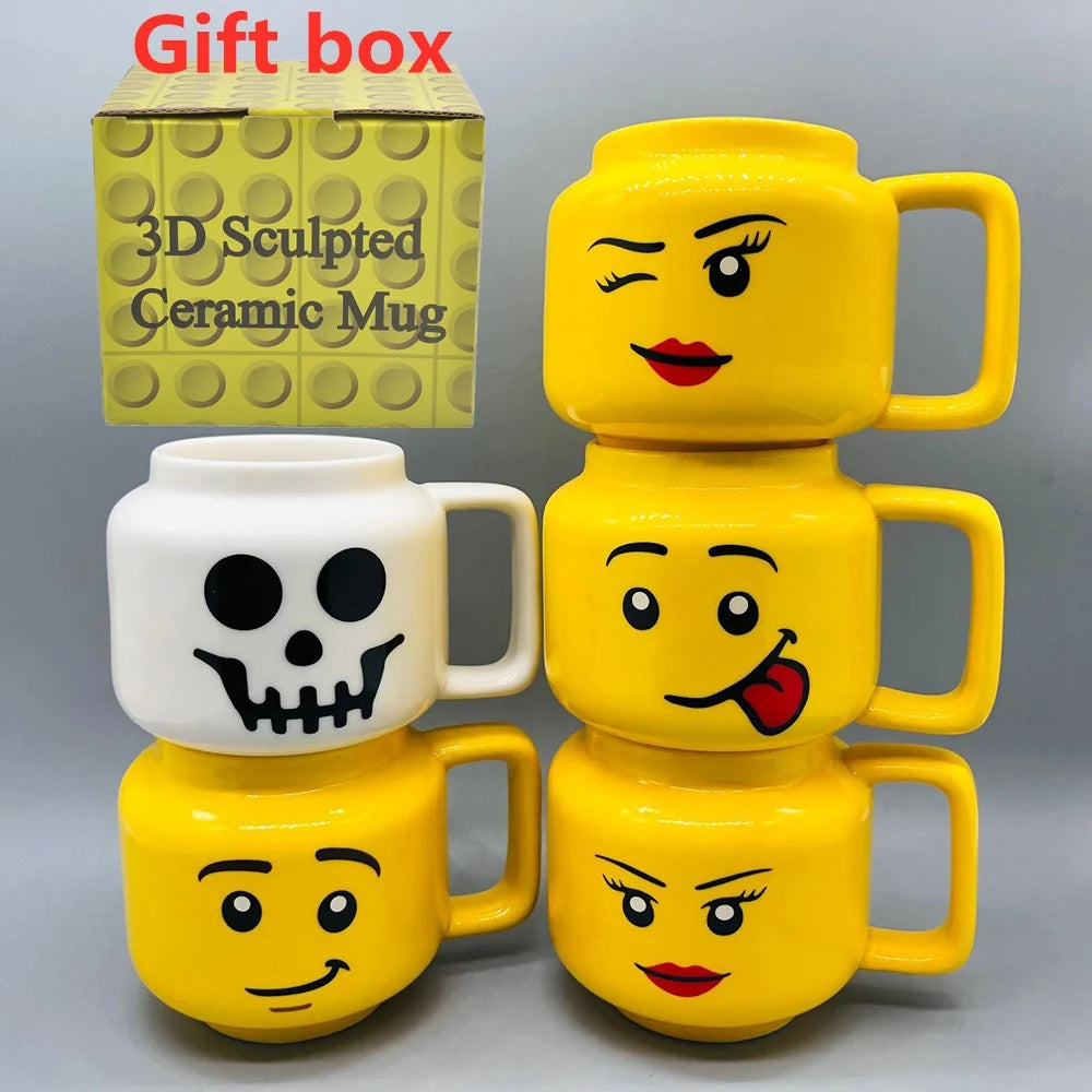 Cute Cartoon 250ml (8.5 fl oz) Ceramic Coffee & Tea Mug — Impish Expression Gift for Couples & Friends